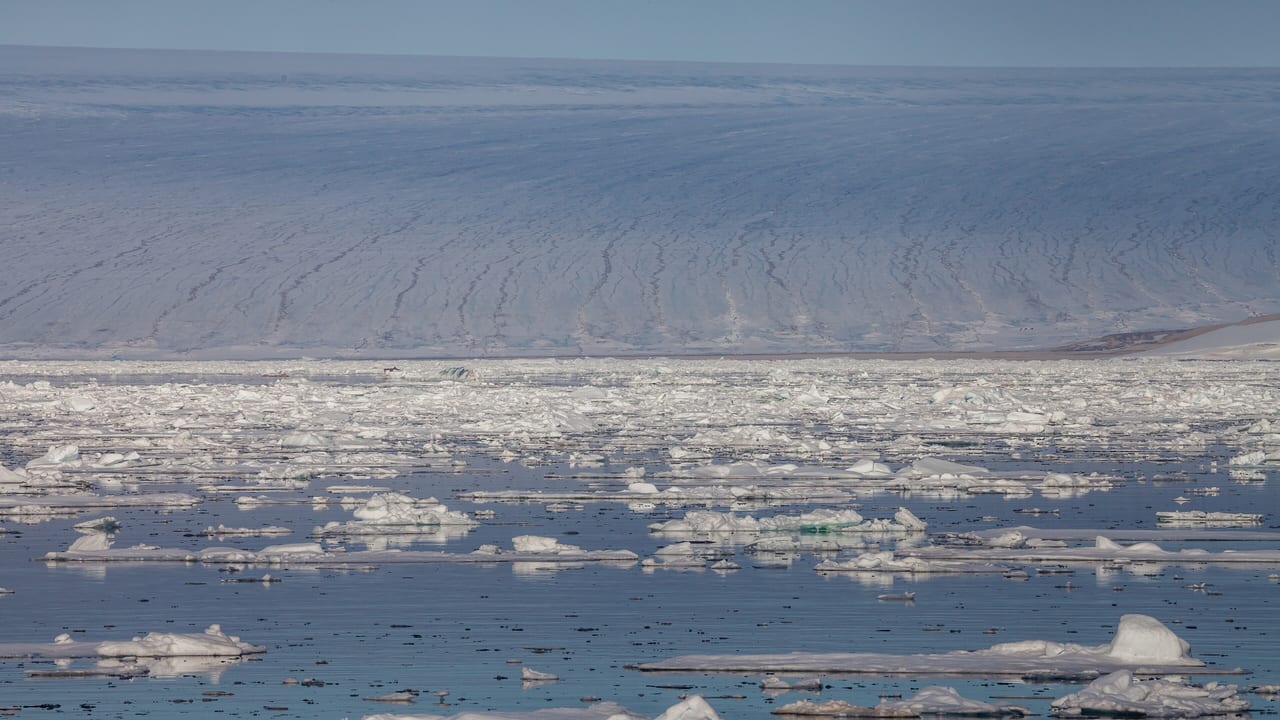 Front de la calotte Austfonna observé depuis le détroit d'Hinlopen au Svalbard